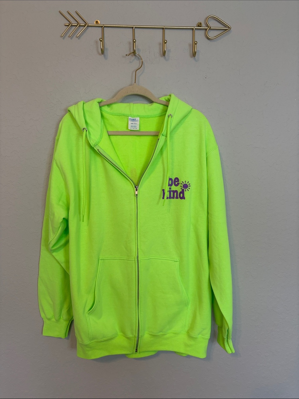 Port & Company Neon Lime Be Kind Zip-Up Hoodie XL NWOT